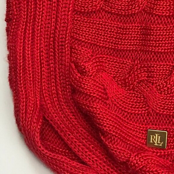 RALPH LAUREN RED Cotton Blend Large Cowl Knit Cable Sweater - Picture 5 of 7